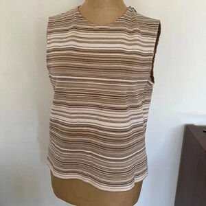 St John sz M knit tank striped beige tan light brown wool rayon blend great cond